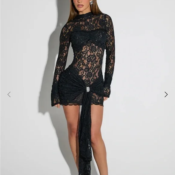 Chic Black Lace Long Sleeve Dress - Picture 7 of 8